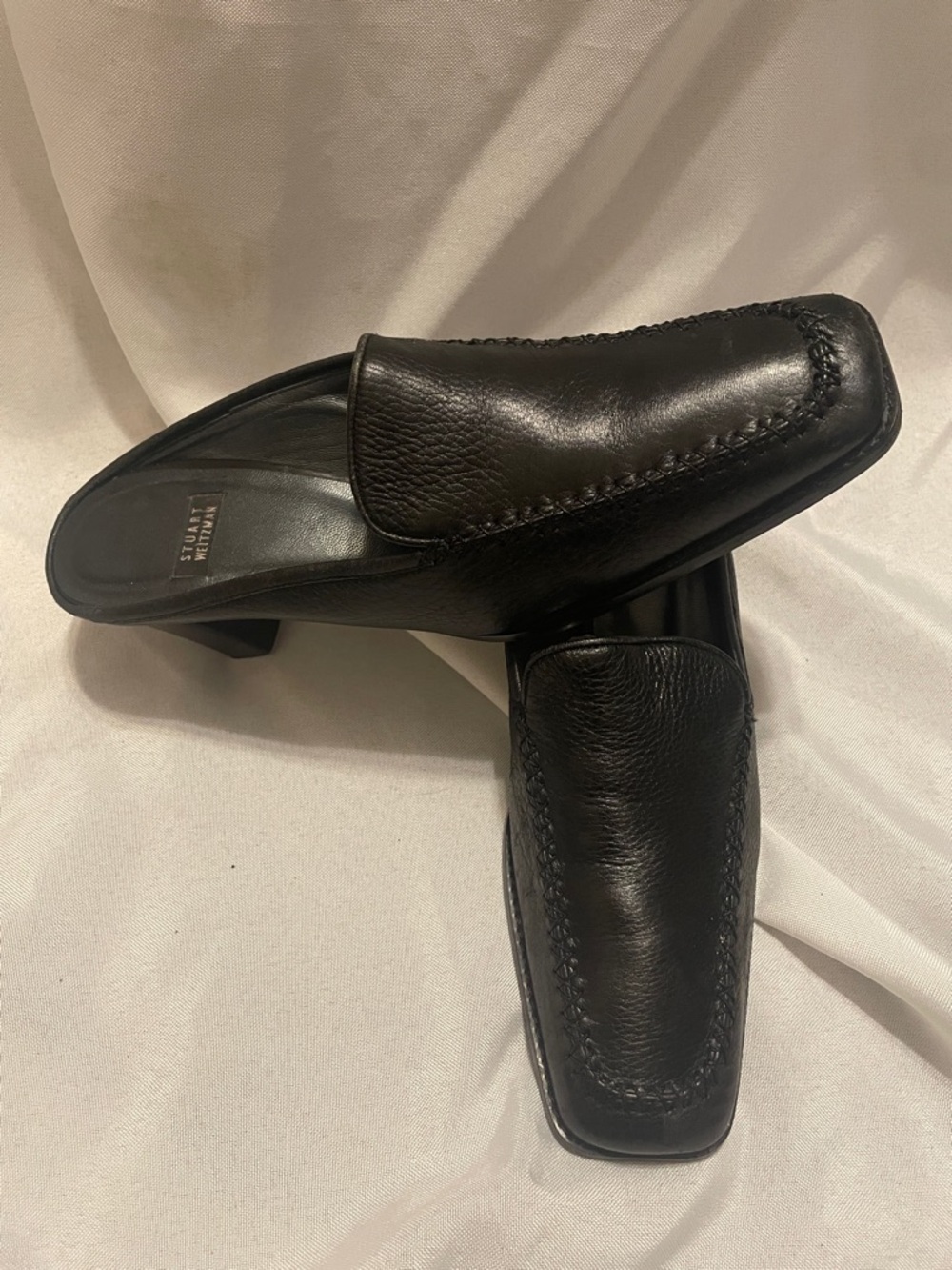 Stuart Weitzman Black Leather Slip-On Loafers